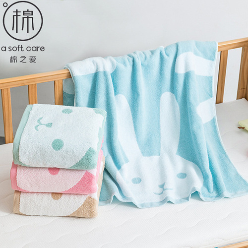 Adult pure cotton cartoon bath towel 70*140cm 380g soft absorbent rabbit bath towel multi-color optional