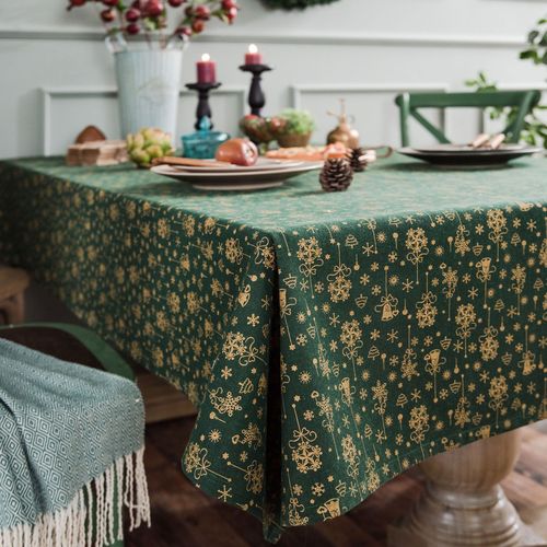 Yimanqiyun Christmas green bronzing tablecloth with wind chimes Japanese style printed cotton and linen holiday tablecloth cover rectangular