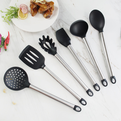 Stainless steel silicone kitchen utensil set spatula soup spoon scraper egg beater home kitchen non-stick utensils