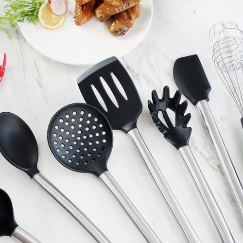 Stainless steel silicone kitchen utensil set spatula soup spoon scraper egg beater home kitchen non-stick utensils
