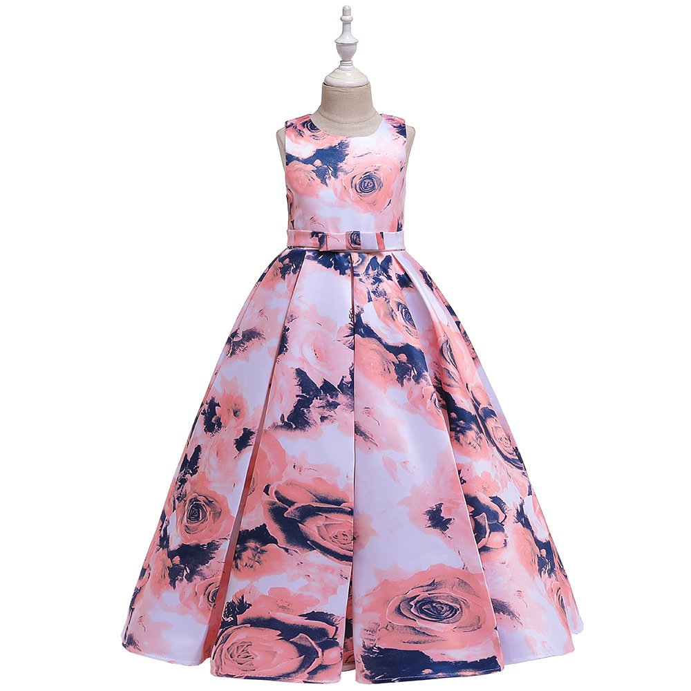 kids dress new print dress long floral dress Princess dress kids flower dress
