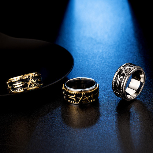 Amazon Rotatable Titanium Steel Masonic Ring Men's Large Wrench Ring Hand Jewelry Wholesale