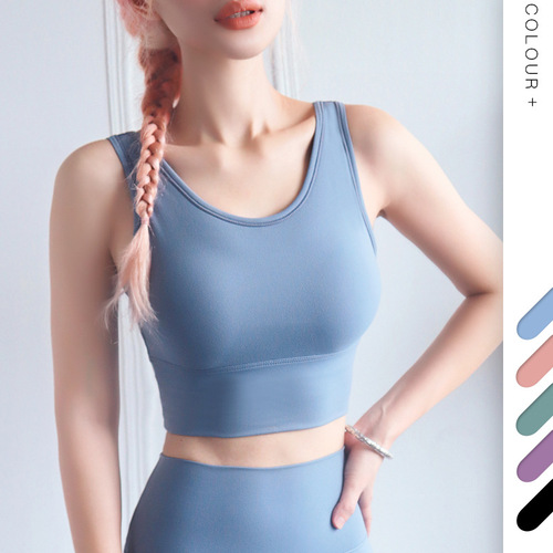 Cross-border new full-wrap anti-exposure fitness bra, deep U beautiful back top, shock-proof push-up yoga sports vest