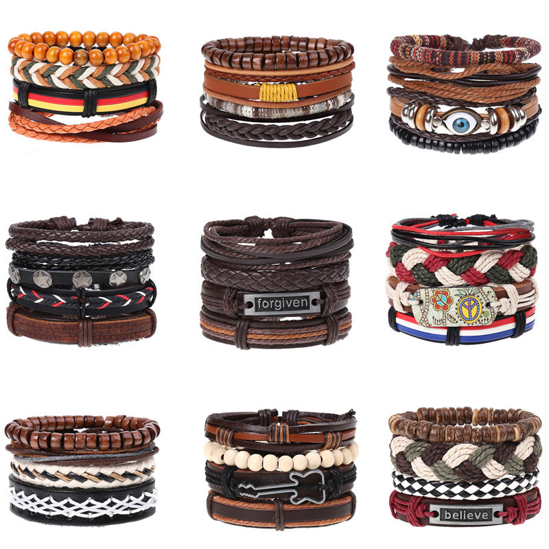 Cross-border e-commerce hot vintage woven combination suit leather bracelet bracelet Europe and the United States popular diy bracelet bracelet Cross-border e-commerce hot vintage woven combination suit leather bracelet bracelet Europe and the United States popular diy bracelet bracelet