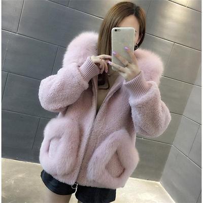 Women's Clothing 2024 new fox fur collar sheep shearling fur coat women autumn and winter style hooded short coat_voghion.com