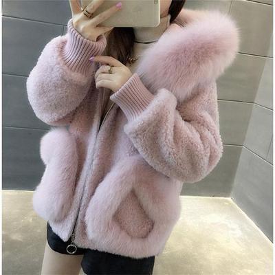 Women's Clothing 2024 new fox fur collar sheep shearling fur coat women autumn and winter style hooded short coat_voghion.com