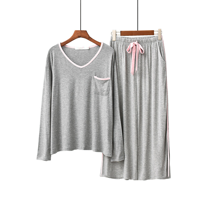 Pijamas modales pantalones de manga larga de otoño para mujer estilo coreano con cuello en V prendas de vestir exteriores sueltas ropa casual para el hogar