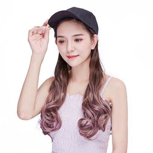 Wig hat curly hair high temperature wire large wave gradient duck tongue hat wig one-piece fashionable gradient wig hat