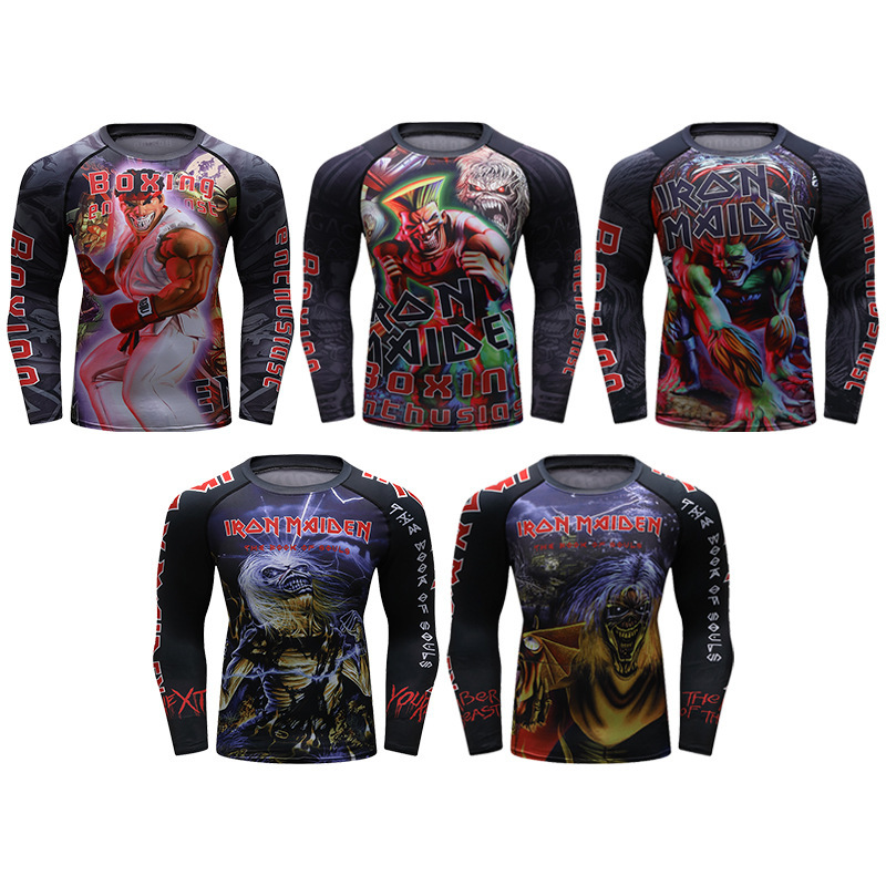 New Men's Fitness Print Long Sleeve Sports Running Training Sweat-wicking High Elastic Tight Clothes New Men's Fitness Print Long Sleeve Sports Running Training Sweat-wicking High Elastic Tight Clothes
