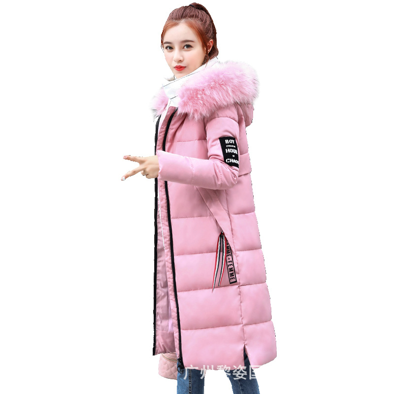 European and American Women's Winter Thickened Large Wool Collar Mid-length Down Cotton-padded Jacket Slim-fit plus size Cotton-padded Jacket