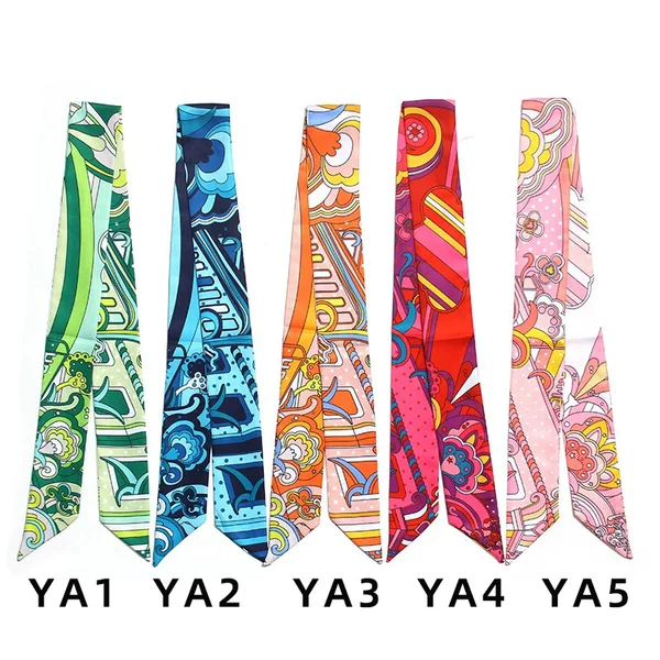 Classic New Rainbow Avenue Double-layer Printed Tie Bag Handle Scarf Slender Narrow Ribbon Scarf Women's Scarf