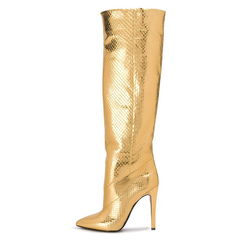 Fashion large size gold Blink patent leather high heel European and American style boots knee boots cross-border e-commerce source manufacturers