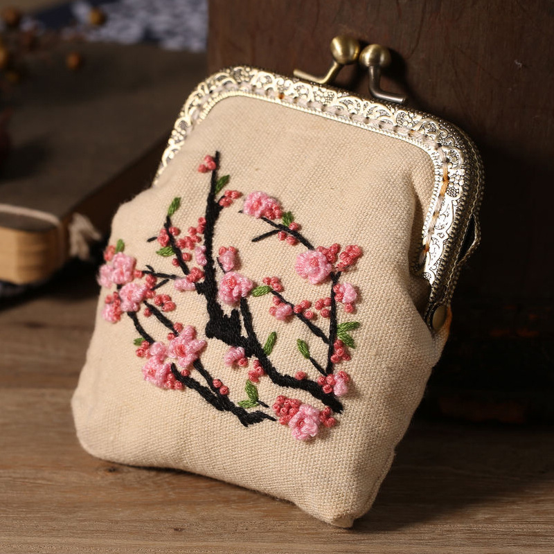 Bolsa de oro bordado hecho a mano material bolsa de regalo hecho a mano bricolaje tela kit de herramientas de costura