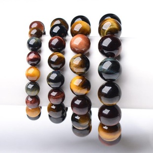 Natural Three Color Tiger Eye Bracelet Yellow Blue Red Tiger Stone Bracelet Men's and Women's Opal Couple Fashion Bracelet
