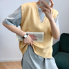Spring knitted vest, sweater for leisure, tank top, Korean style, oversize