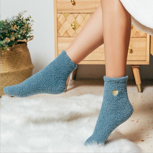 Autumn and winter coral fleece floor socks thickening warm embroidery love middle tube socks towel women's snow floor socks home 