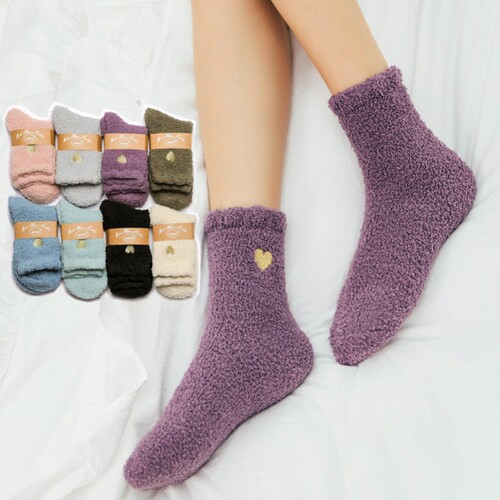Autumn and winter coral fleece floor socks thickening warm embroidery love middle tube socks towel women's snow floor socks home 