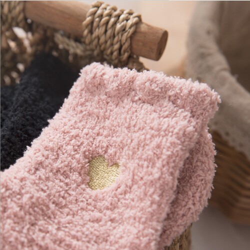 Autumn and winter coral fleece floor socks thickening warm embroidery love middle tube socks towel women's snow floor socks home 