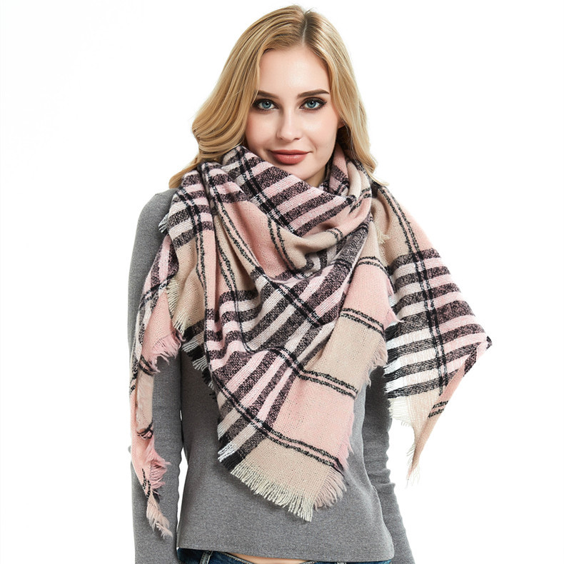 Unisex Polyester bristle check triangle scarf scarf Women's pink biker shawl thin square scarf_voghion.com