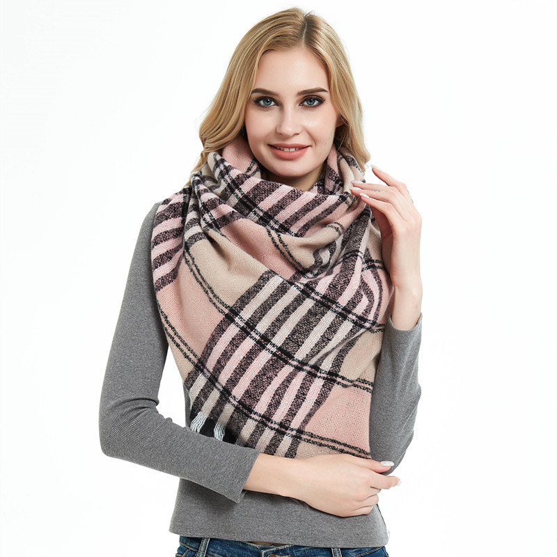 Unisex Polyester bristle check triangle scarf scarf Women's pink biker shawl thin square scarf_voghion.com
