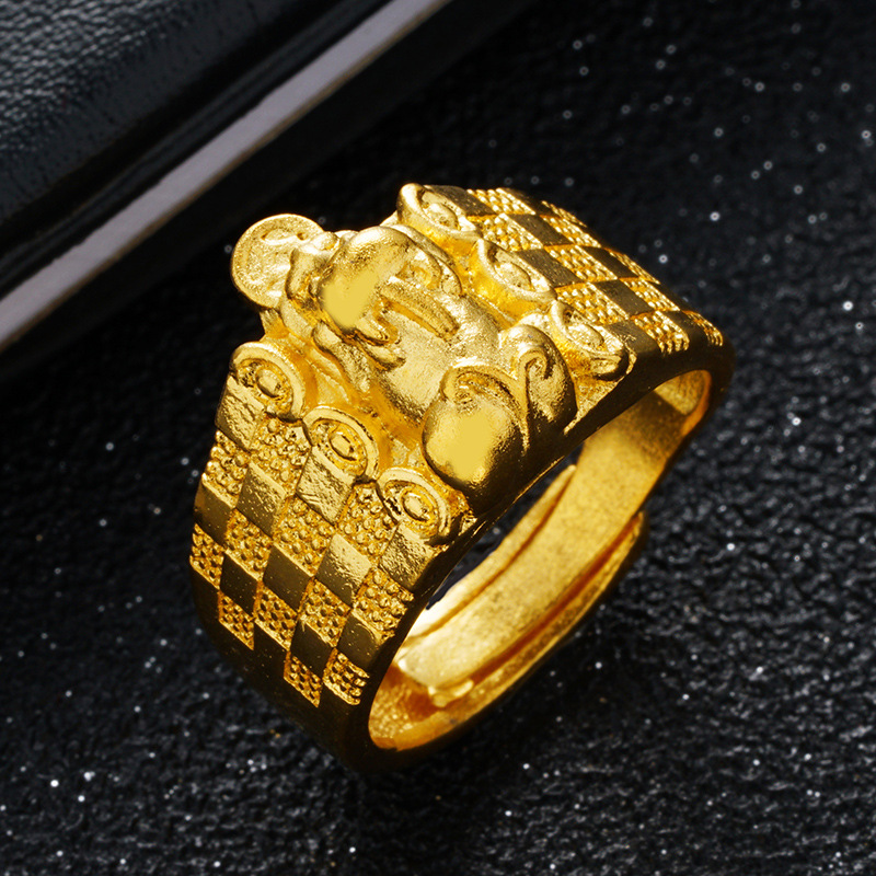 Factory direct selling brave coins men's personalized jewelry copper plated 24k real gold open sand gold men's ring wholesale