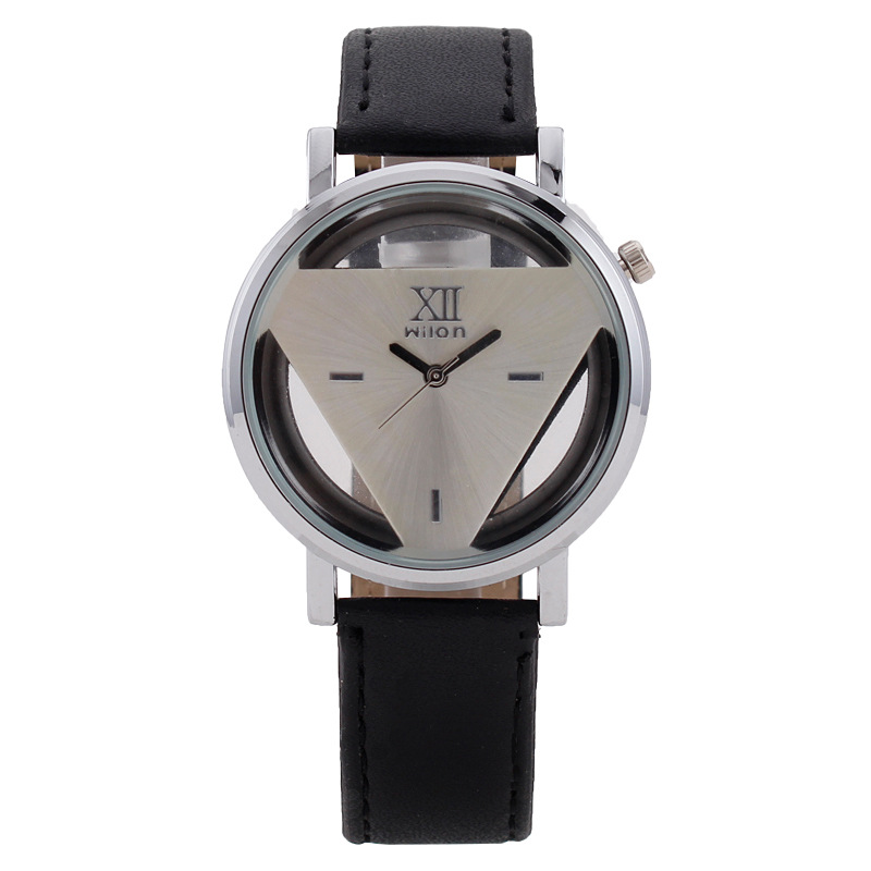 加工定制外贸三角形镂空手表男女通用款三角手表女士个性玻璃皮带