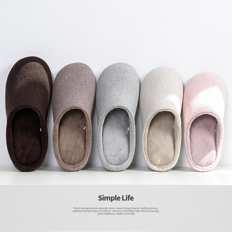 Japanese-style autumn and winter solid color wool-containing home indoor wood floor waterproof non-slip soft cotton slippers for lovers