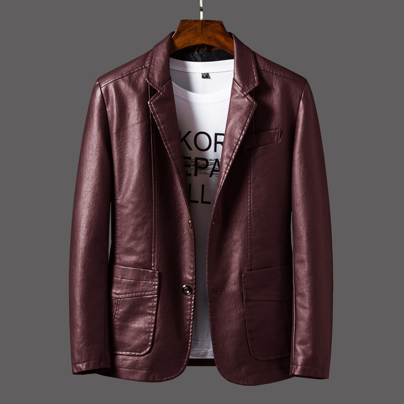 Foreign Trade Men's Leather Jacket Korean Style Casual Suit Jacket Men's Spring & Fall Youth Suit Pu Leather Slim Motorcycle Jacket