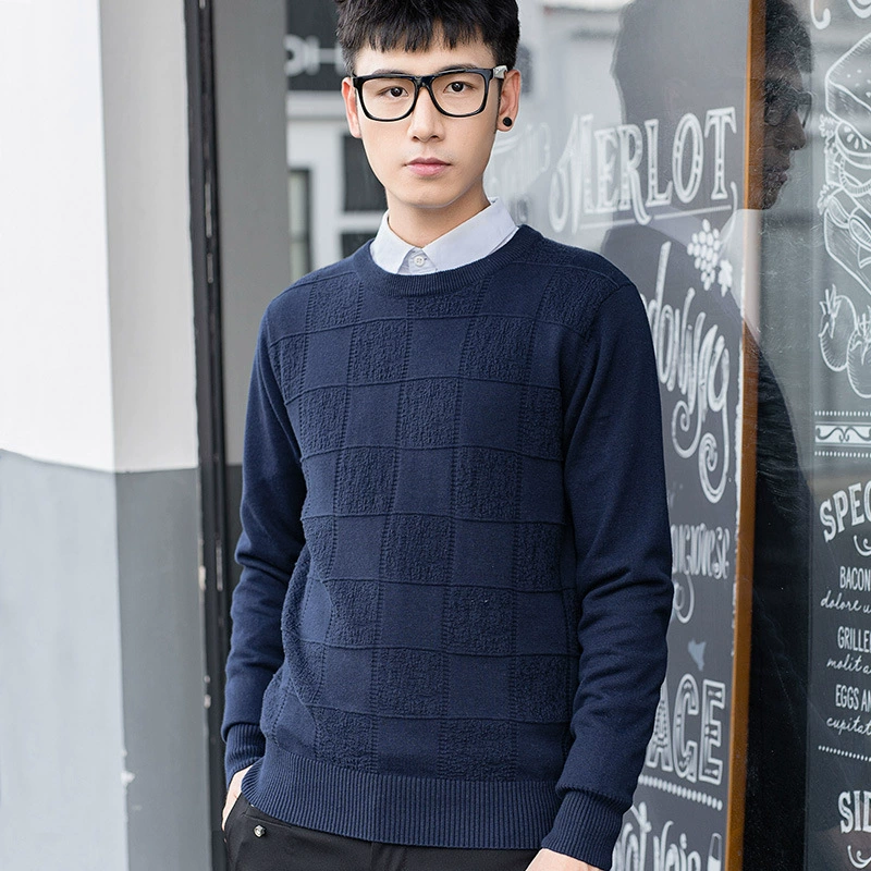 Весенне-осенний тонкий модный мужской свитер с круглым вырезом, новый жаккардовый приталенный базовый свитер в клетку с длинными рукавами для мужчин
