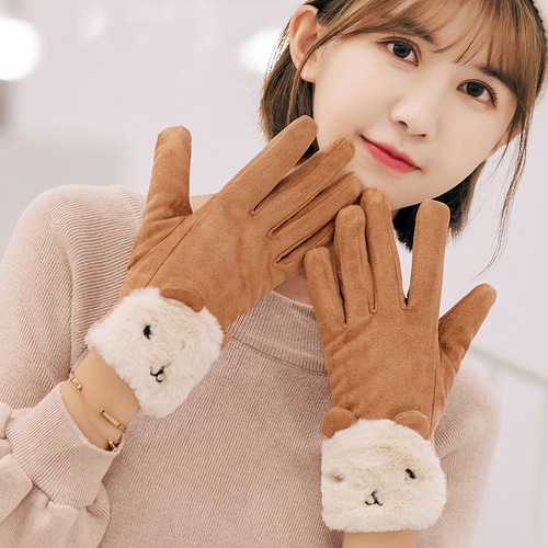Suede women's gloves women's autumn and winter warm plus velvet thickened stewed gloves manufacturer wholesale