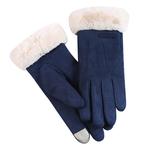 Suede women's gloves women's autumn and winter warm plus velvet thickened stewed gloves manufacturer wholesale