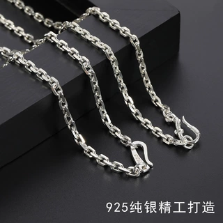 925纯银批花车花十字项链 时尚泰银3mm太角链 复古做旧长款毛衣链