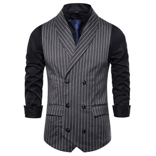 Cross-border 2019 Autumn New European size men's casual vest Amazon Men's green collar striped double breasted vest