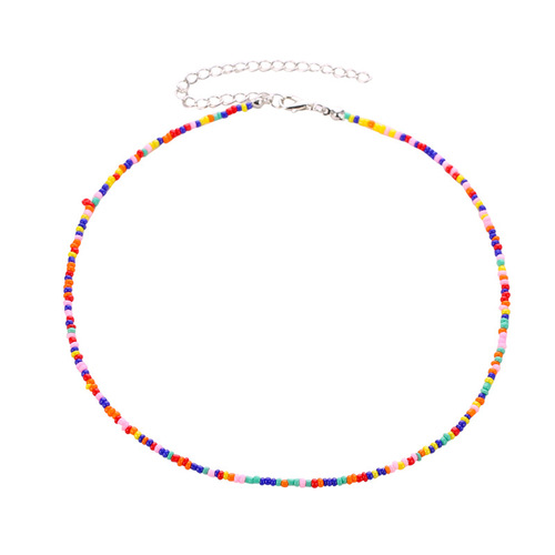 Ethnic Style Fashion Beaded Necklace with Colorful Millet Beads, Summer Beach Lockchain, Bohemian Short Length Choker