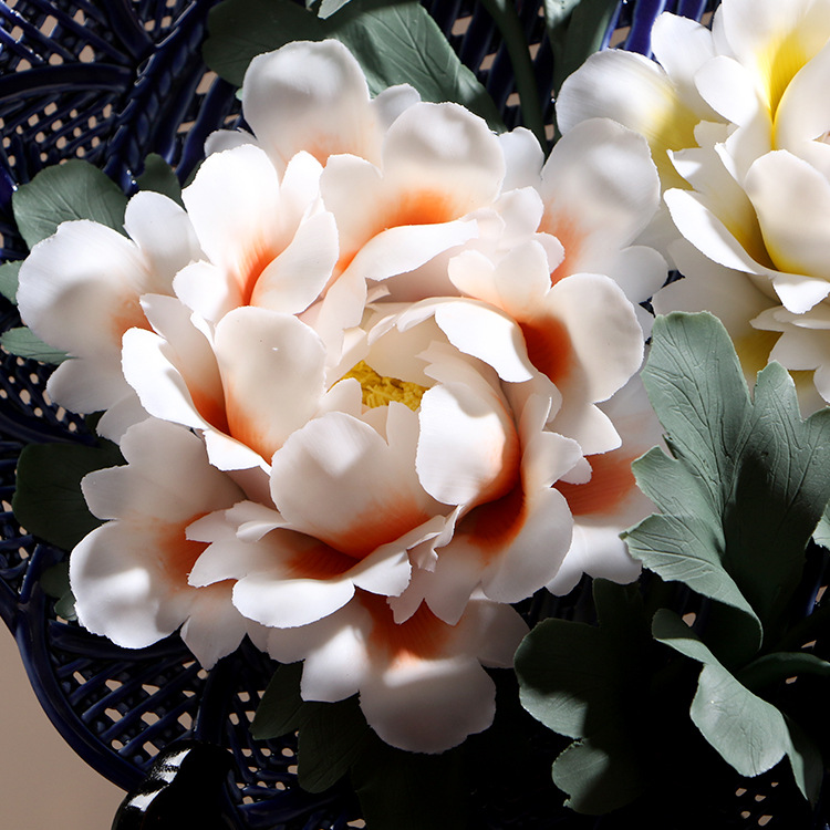 徳化手作り花卉掛け工芸品洛陽牡丹花陶磁器花盤創意客間装飾置物