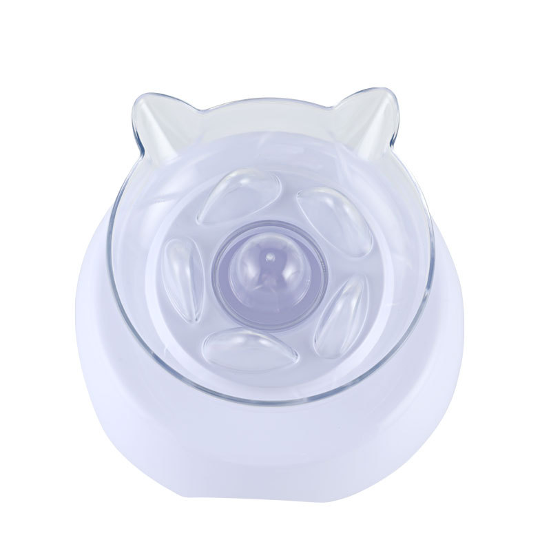 Cat Bowl inclinado 15 ° tazón de plástico transparente tazón de comida para gatos lindo fondo redondo boca oblicua solo tazón gato tazón de alimentación para mascotas