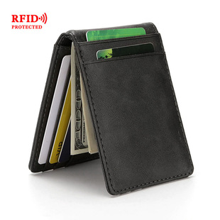 Cross-border hot selling creative men's wallet PU card bag RFID anti-theft brush beauty gold clip fashion Crazy Horse pattern card set Wholesale