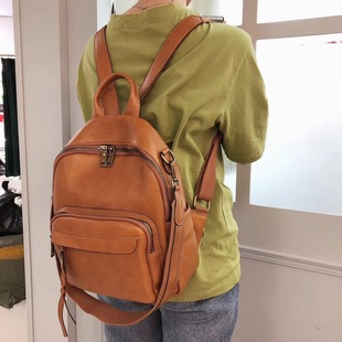 Genuine leather backpack women's new first layer cowhide women's backpack solid color retro student schoolbag fashion European and American Medium Bag