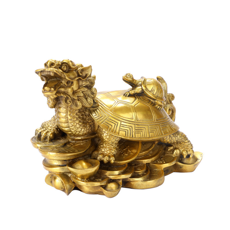 Brass Dragon Turtle Ornaments Gossip Turtle Money Mother and Son Turtle Office Decorations Ruyi Yuanbao Dragon Turtle Factory Wholesale