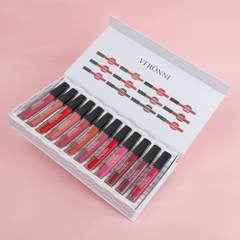 VERONNI Bellini 12 Matte Non-stick Cup Lip Gloss Chocolate Flavor Lipstick Gift Set Lip Glaze Fog Surface