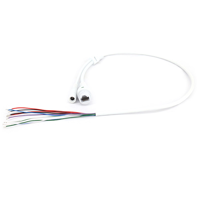 白色 9芯RJ45+DC安防监控尾线 网络防水线  DC线网络机尾线厂家