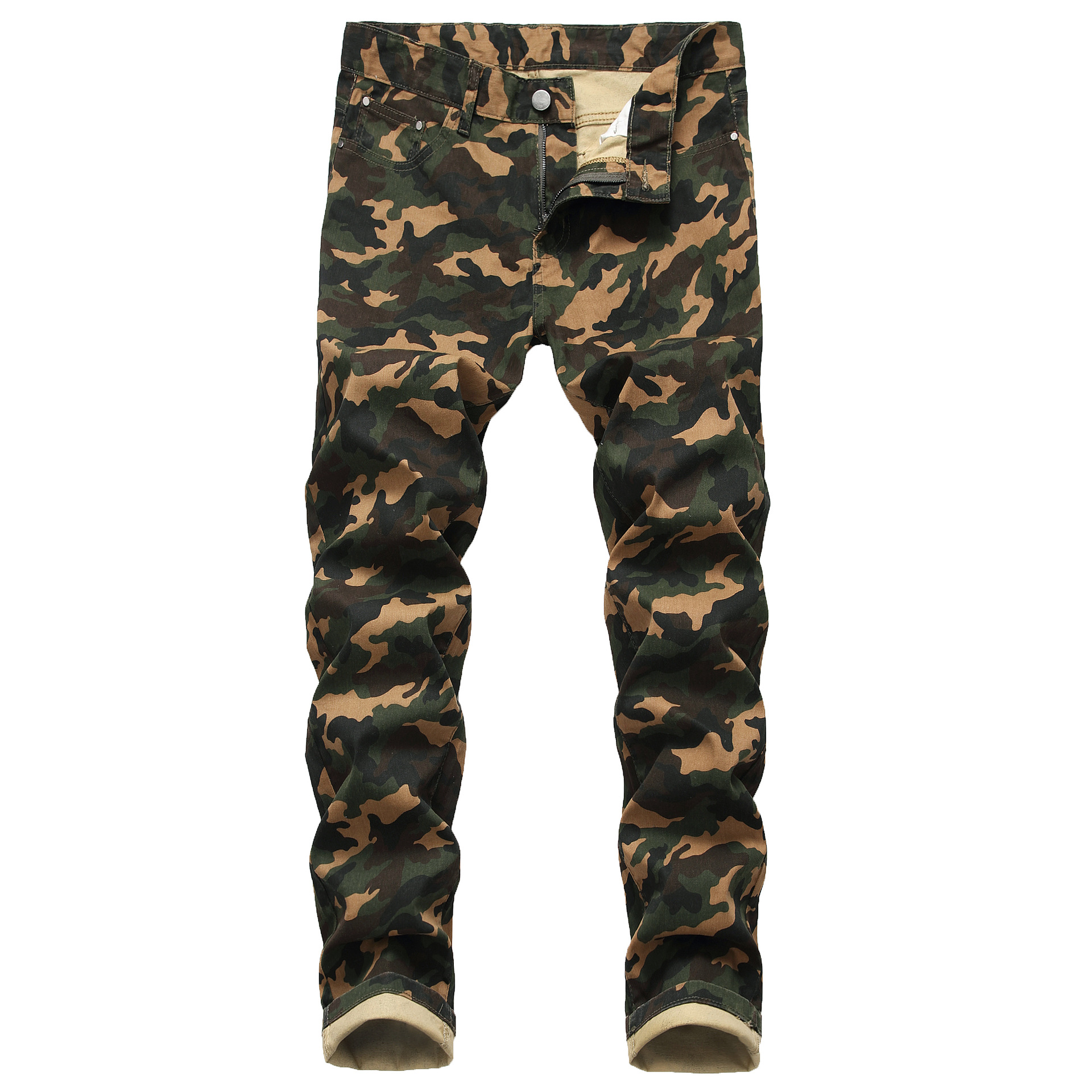 Oferta transfronteriza pantalones vaqueros de camuflaje de los hombres de la personalidad de los hombres Slim stretch ejército verde impreso pantalones Casuales
