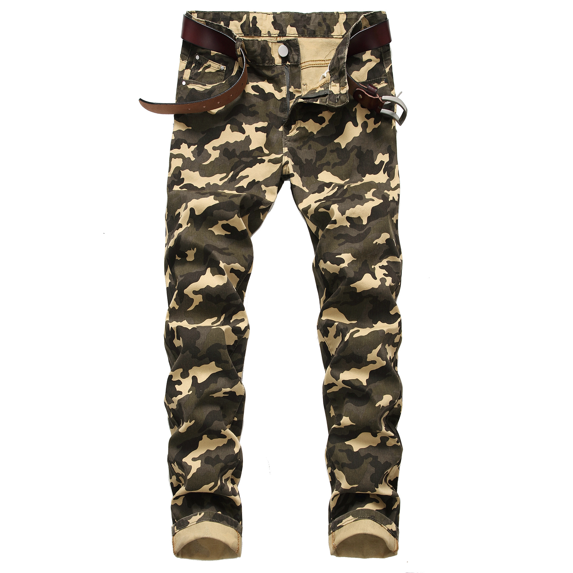 Oferta transfronteriza pantalones vaqueros de camuflaje de los hombres de la personalidad de los hombres Slim stretch ejército verde impreso pantalones Casuales