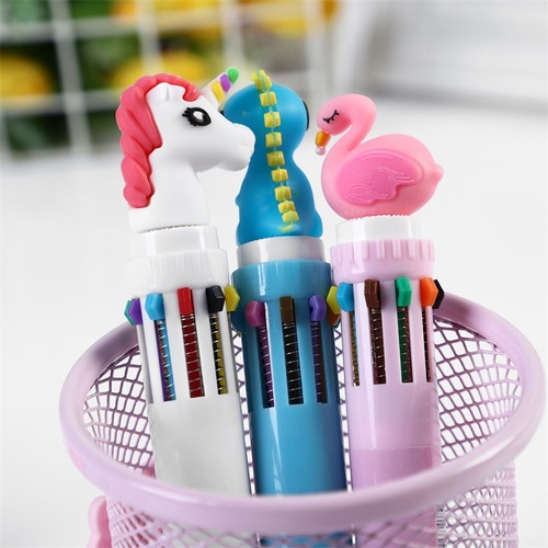 Cute cartoon 10-color ballpoint pen student push-type color notebook pen multi-functional ten-color push ballpoint pen