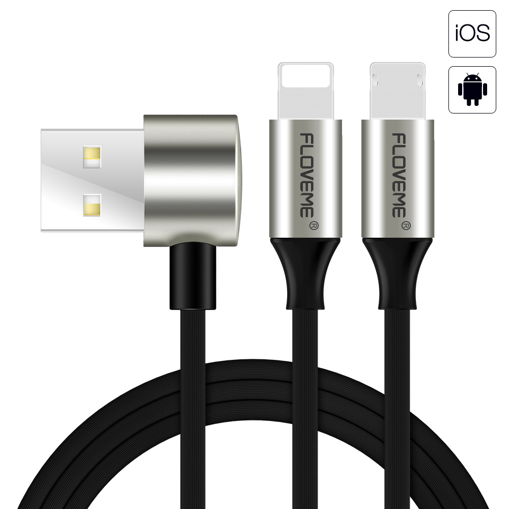 Floveme suitable for Apple Android 2-in-1 data 5V/2.4A aluminum alloy charging cable_voghion.com