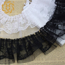 现货8cm网纱蕾丝双层打折服装花边DIY鞋帽玩具装饰褶皱花边730