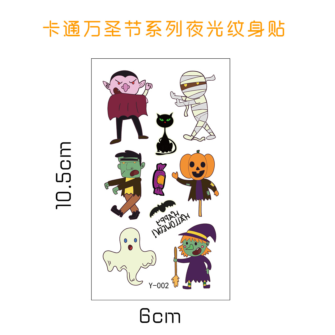 Tatuajes Temporales Luminosos Infantiles de Papel de Transferencia de Agua para Halloween y Fiestas