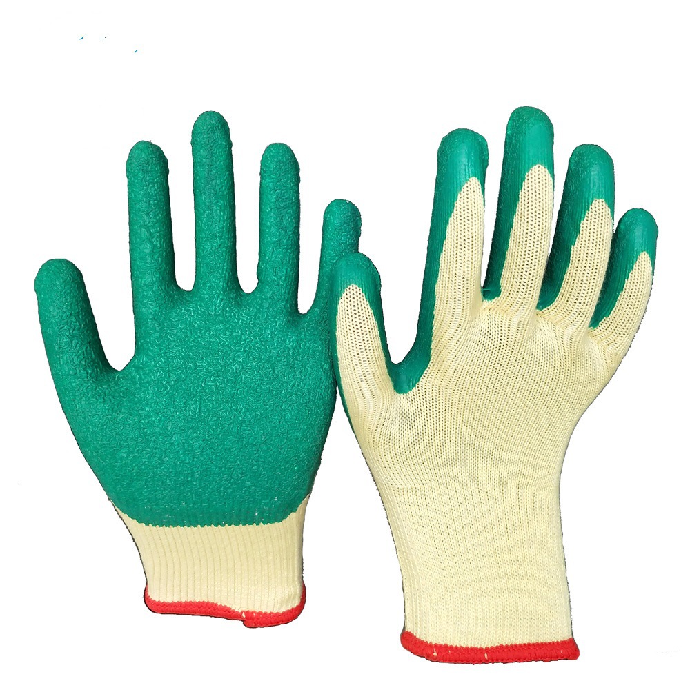 十针21支棉纱乳胶皱纹工作手套浸胶手套干活防护手套厂家供应