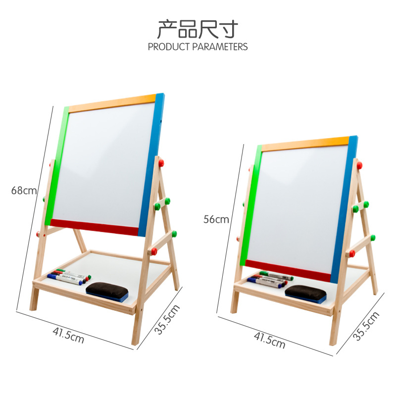 Procesamiento personalizado de madera magnética de dos caras para niños elevable tablero de dibujo pintado colorido arte dos en uno tablero de dibujo pequeño