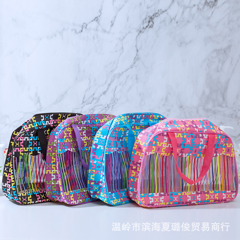 Suministro directo de fábrica gran capacidad color raya patrón lavado portátil de almacenamiento portátil PVC bolsa de cosméticos suministro directo de fábrica